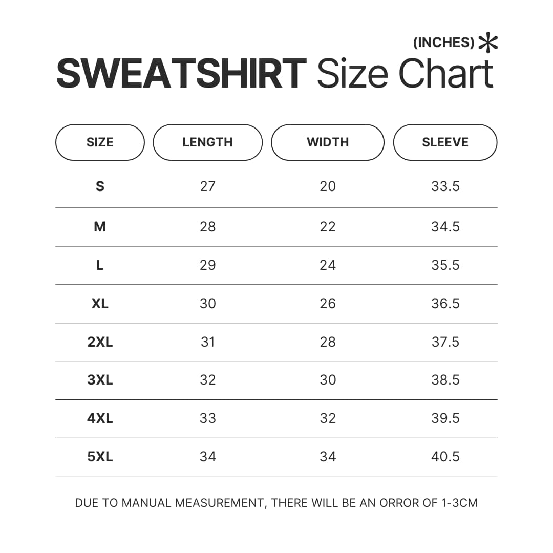 Sweatshirt Size Chart - Bendy And The Ink Machine Store