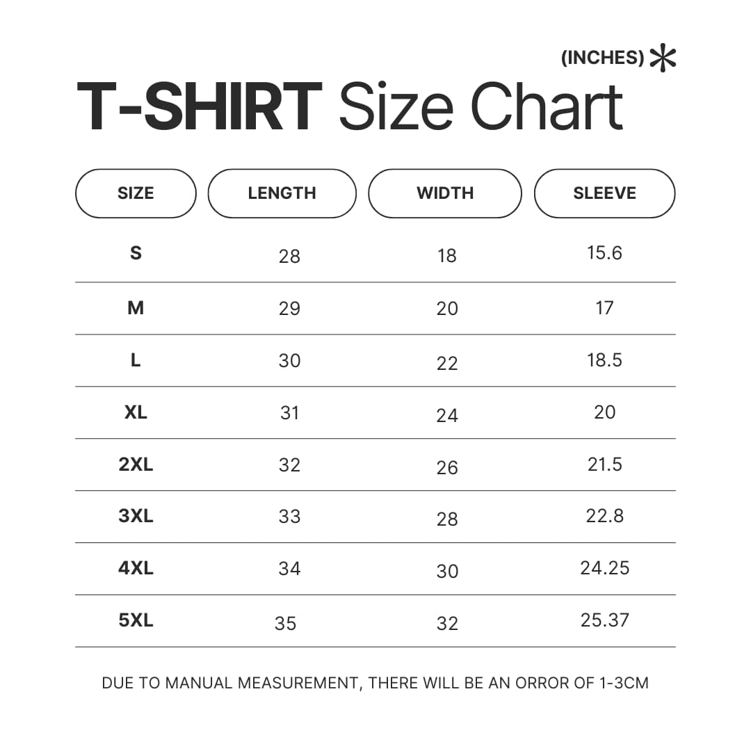 T shirt Size Chart - Bendy And The Ink Machine Store